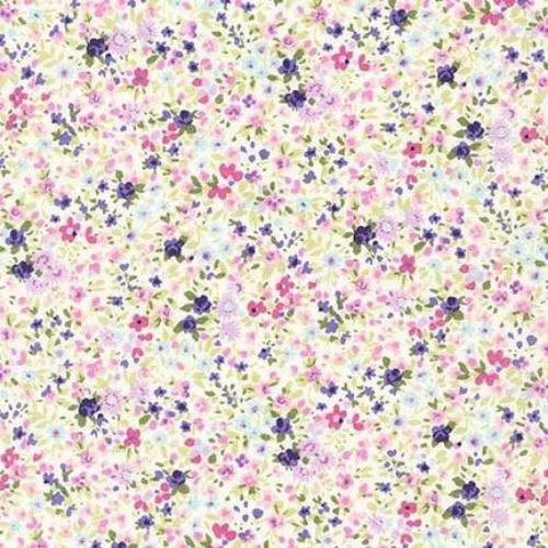 Floral pattern with small pink and purple flowers on a light background