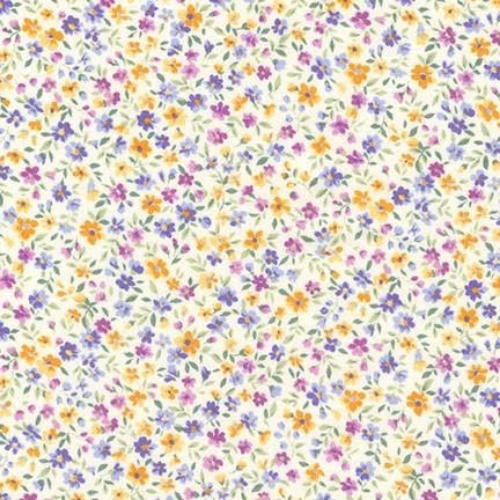 Pattern of small colourful flowers on a white background