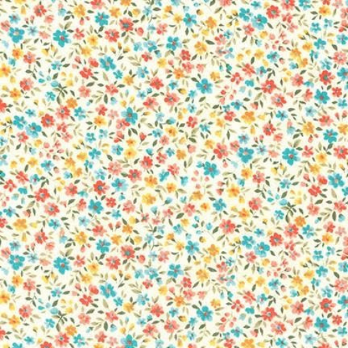 Pattern of small colourful flowers on a light background