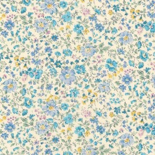 Floral pattern with blue and yellow flowers on a light background
