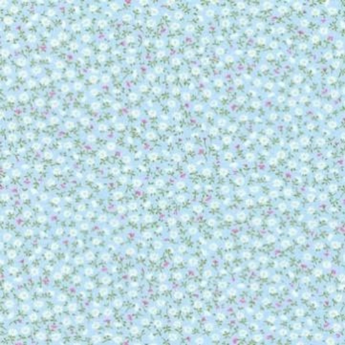 Floral patterned fabric on a light blue background