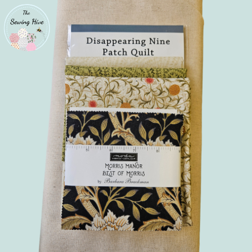 Collection of fabric swatches with a ruler on a light blue background, featuring patterns and labels.