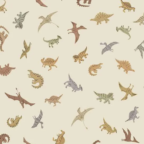 Prehistoric Pals Cream Fabric by Makower for Andover Fabrics