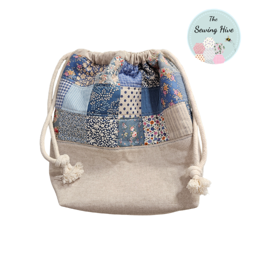 Drawstring Bag, pattern & kit in Blue Tilda fabric