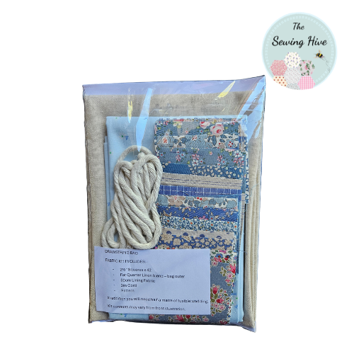 Drawstring Bag, pattern & kit in Blue Tilda fabric
