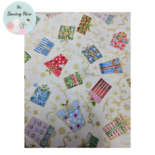 Christmas Presents fabric on cream by Makower, Half Metre